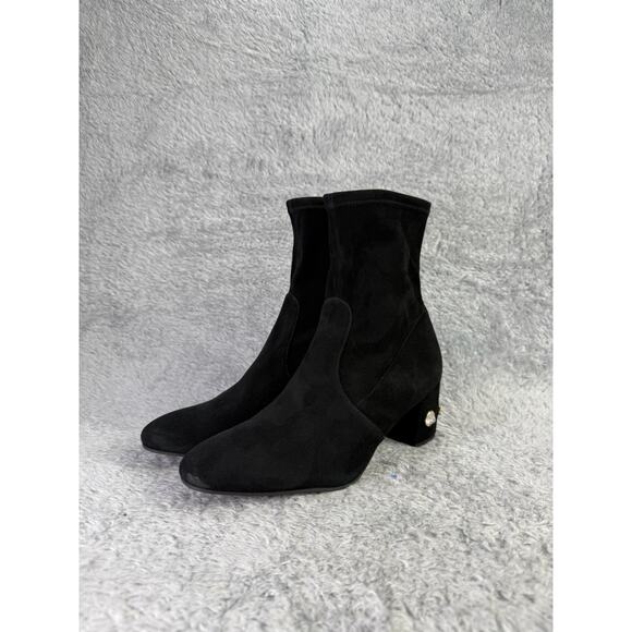 Stewart Weitzman Siggy Pearl Trim Suede Booties Women Black Size 9 - Picture 5 of 10